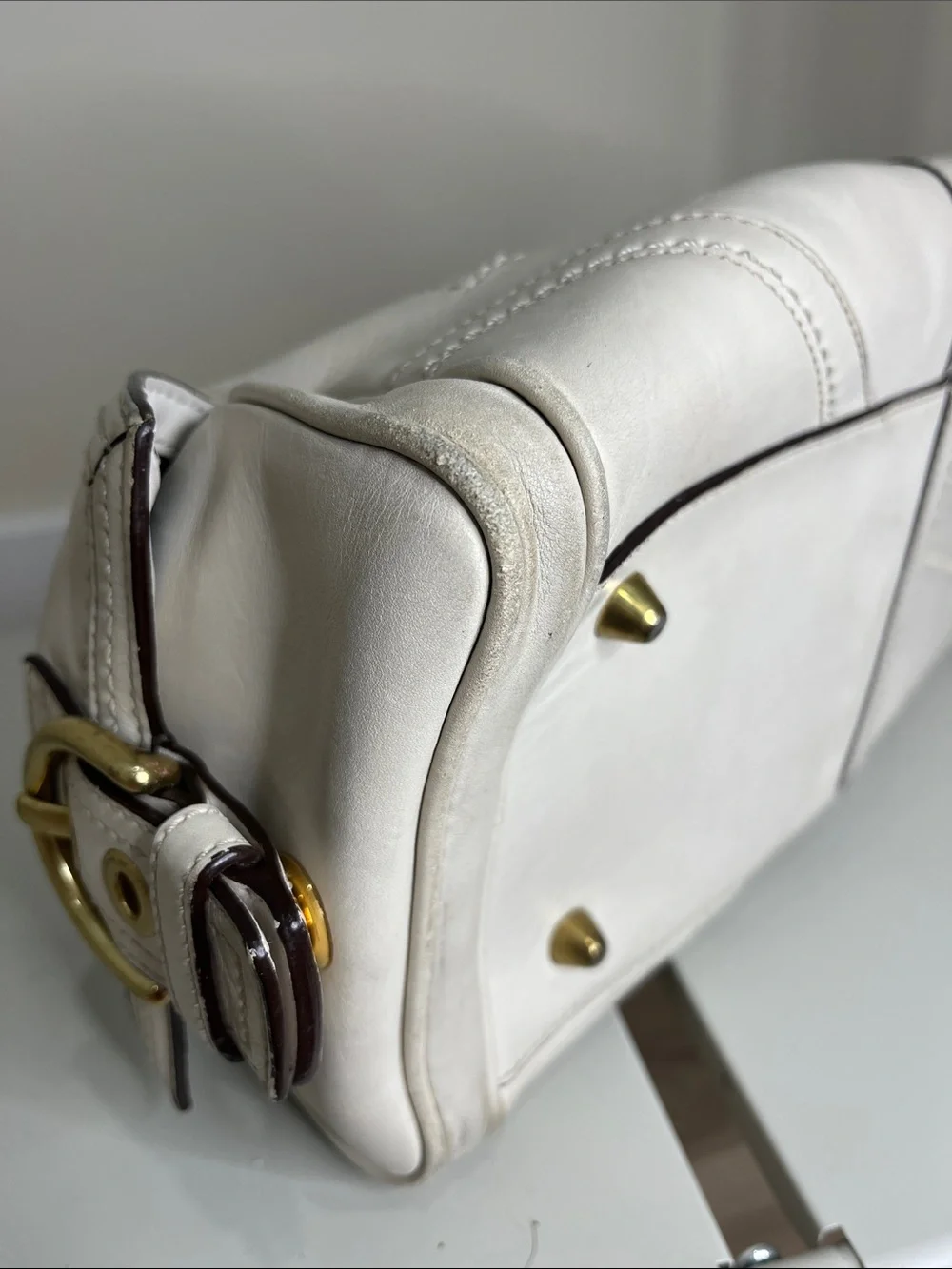 Coach  Cream Soho Mia Shoulder Bag with Braided Handles and Gold Hardware